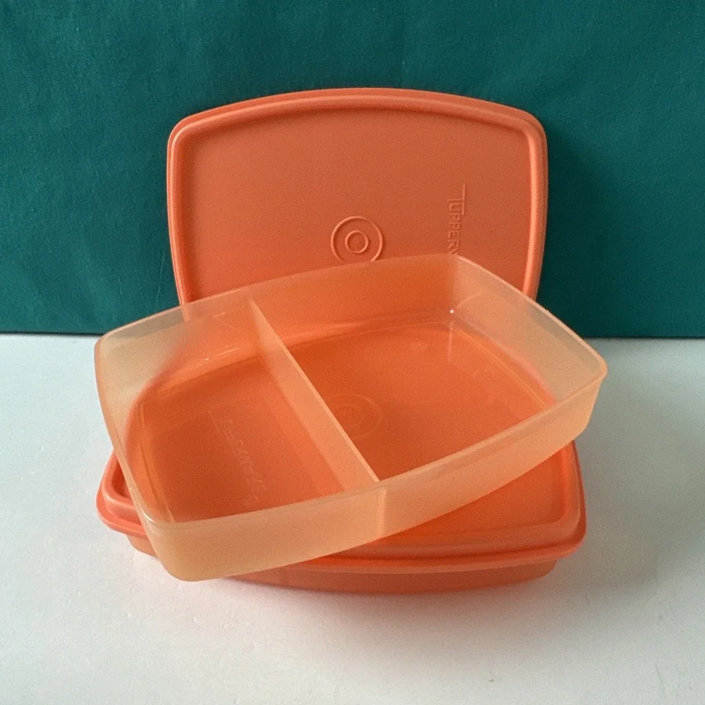 Tupperware Packette Divided Container Orange Slimline Lunch Box Set Of 2